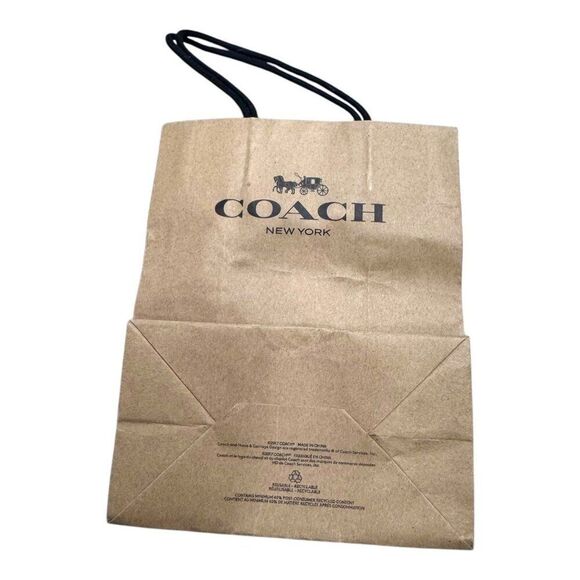 Coach New York Brown Paper Shopping Bag With Black Handles Empty Gift Authentic - Picture 3 of 5